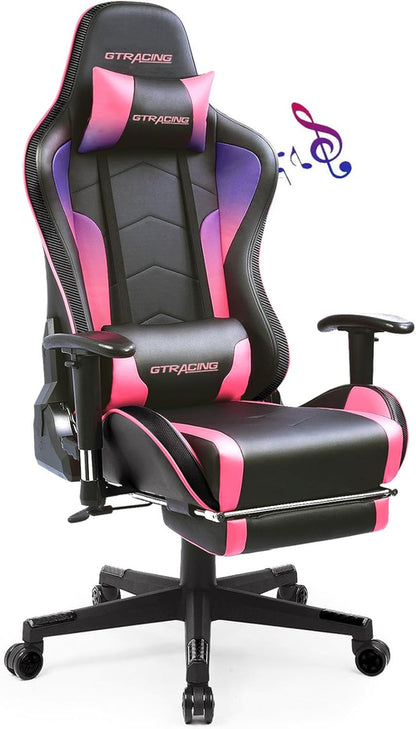 Gaming Chair with Footrest Speakers Video Game Chair Bluetooth Music