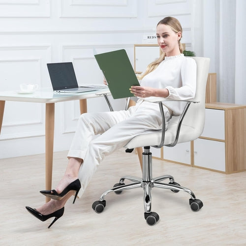 Home Office Desk Chair with Armrest and Wheels, Modern PU Leather