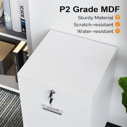 2 Drawer File Cabinet with Lock, Wood Grain White File Cabinet for
