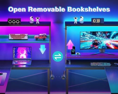 L Shaped Desk Gaming Desk with LED Light & Power Outlet