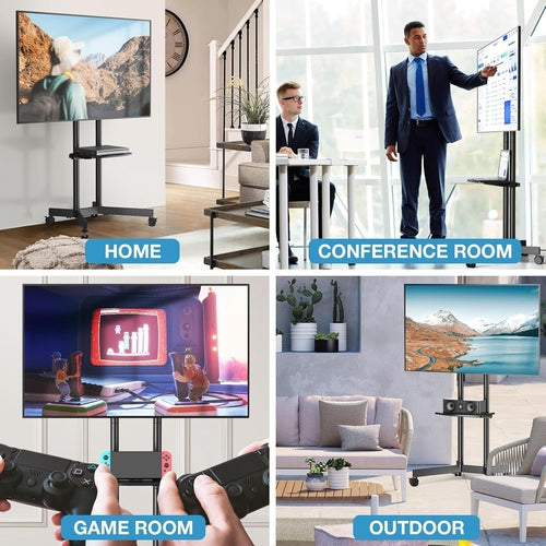 Rolling TV Stand for 32-75 Inch TVs with Shelf