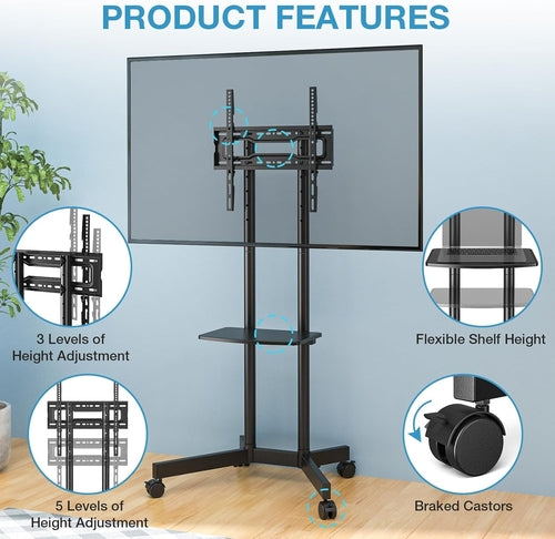 Rolling TV Stand for 32-75 Inch TVs with Shelf