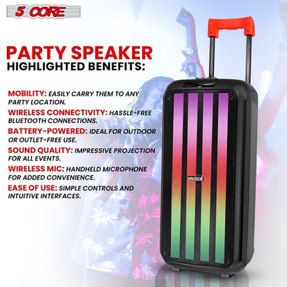 5Core Bluetooth Party Speaker 8 inch PA RGB Partybox Karaoke Machine +